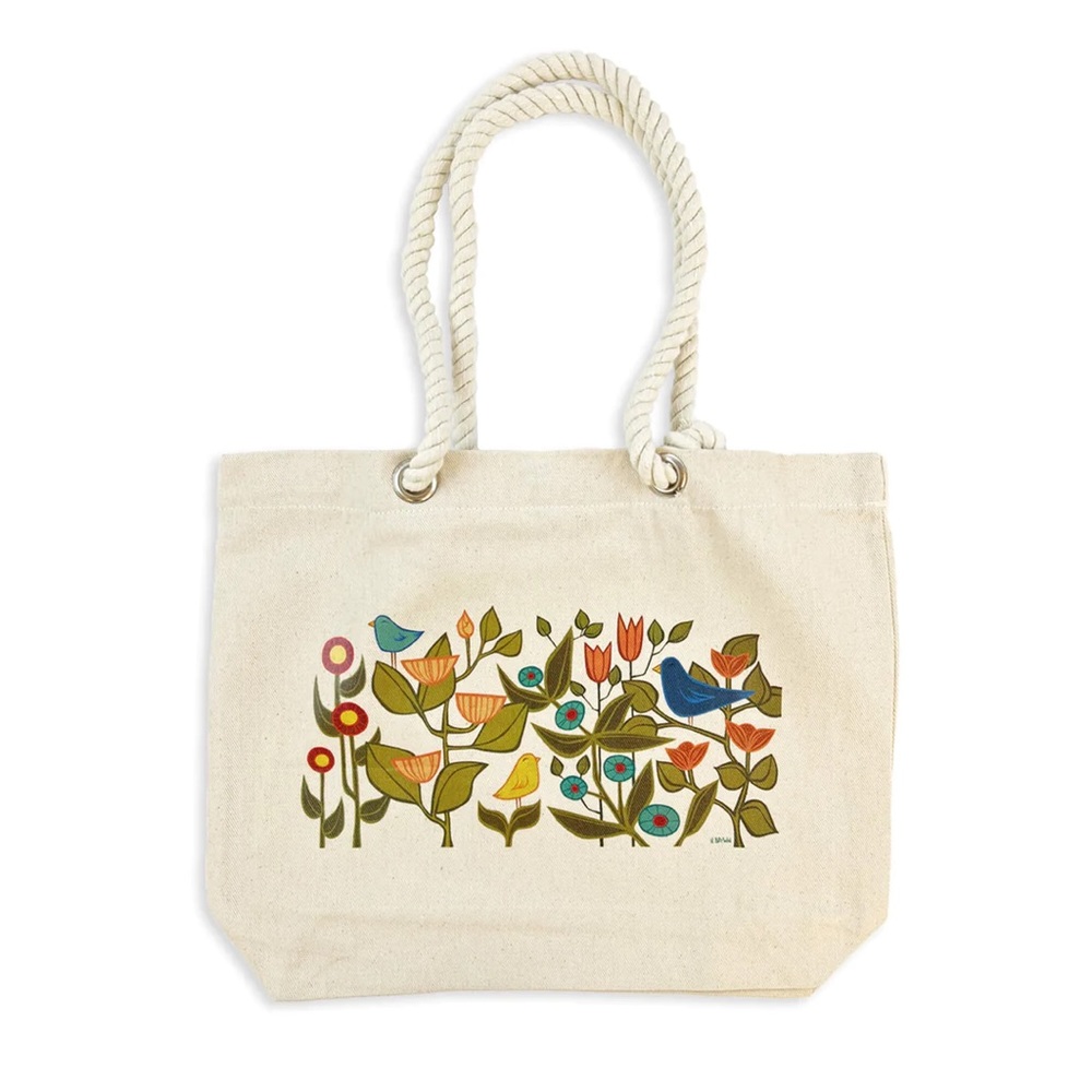 Heather Brown Hawaii Rope Handle Tote Bag in Midnight Garden Print NEW